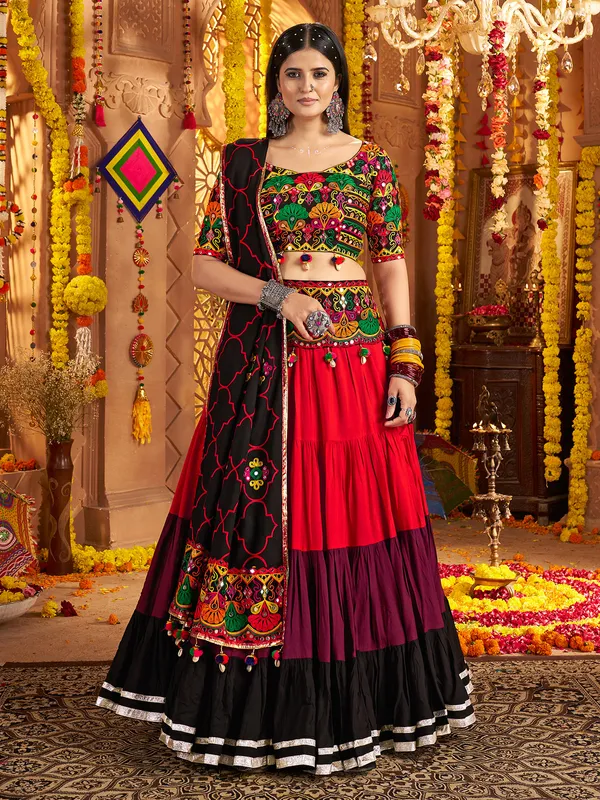 Multicolor viscose cotton navratri lehenga choli