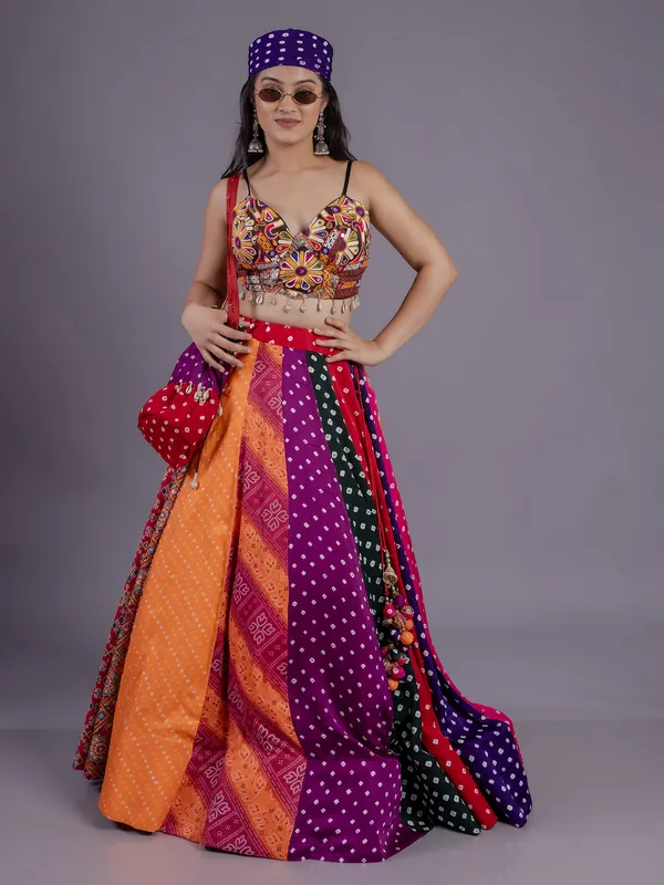 Multicolored festive lehenga choli with mirror shine