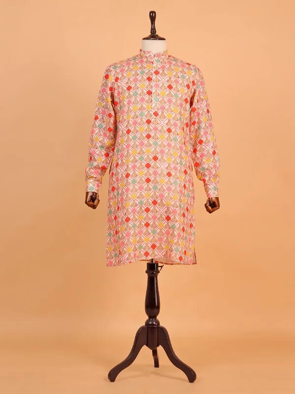 Multicolour cotton printed kurta suit for men