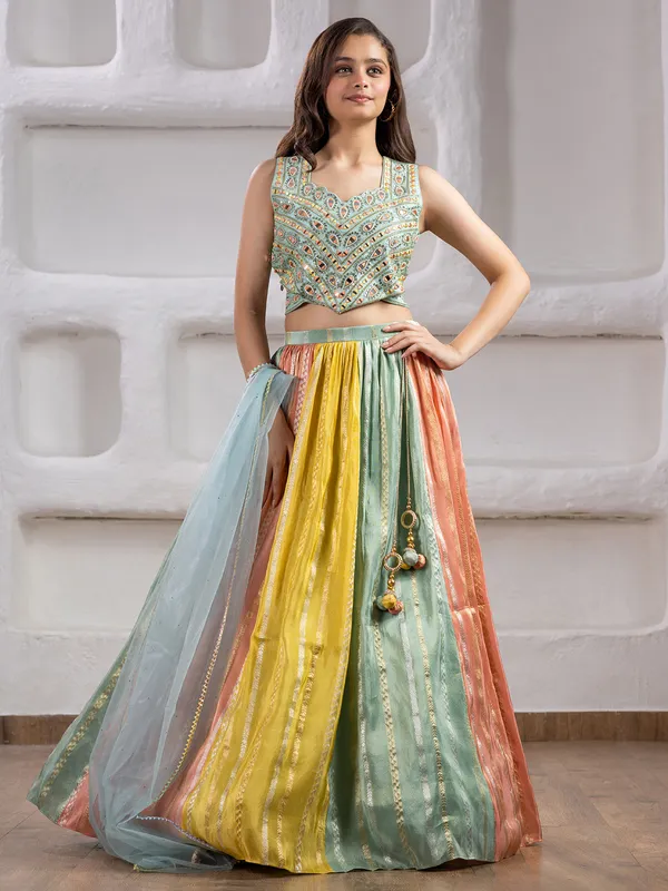 Multicolour lehenga choli in rich silk