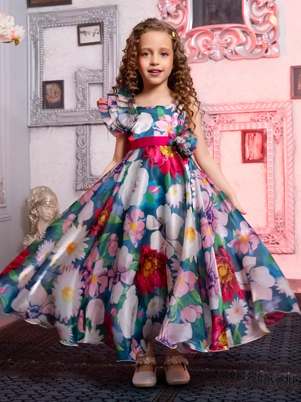 Multicolour silk gown for girls