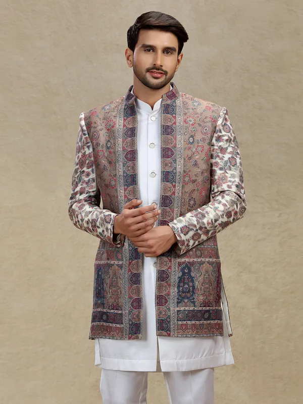 Multicolour silk indo western set with jackets