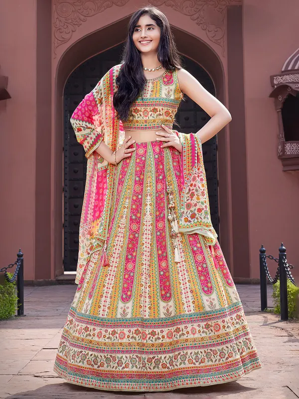 Multicolour silk printed lehenga choli