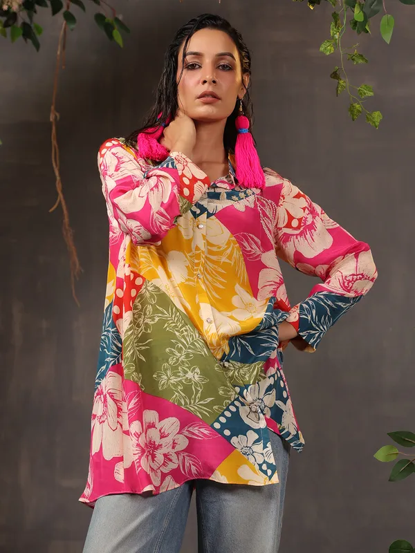 Multicolour silk top with gorgeous print