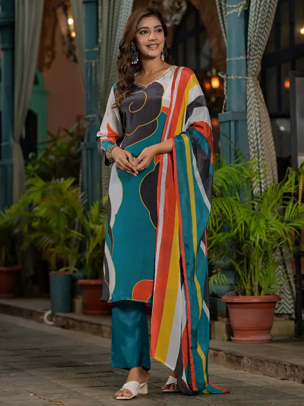 Multicoloured satin silk salwar suit