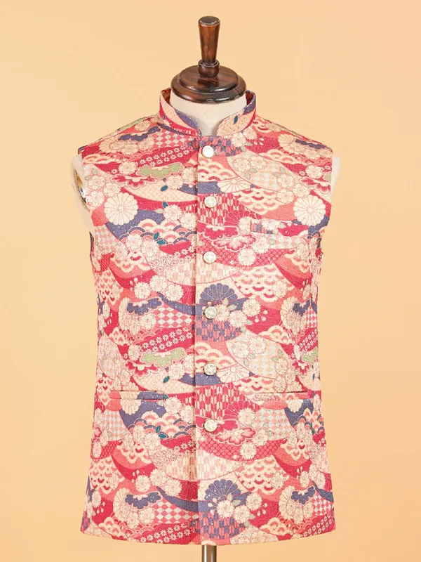 Multicplour cotton silk waistcoat with print