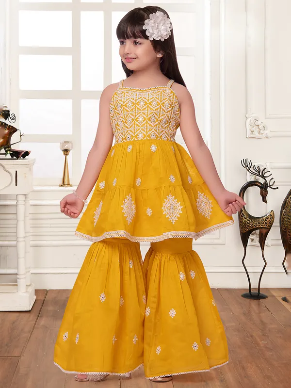 Mustar yellow pakistani silk sharara salwar suit