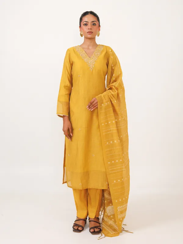 Mustard cotton kurti set for women