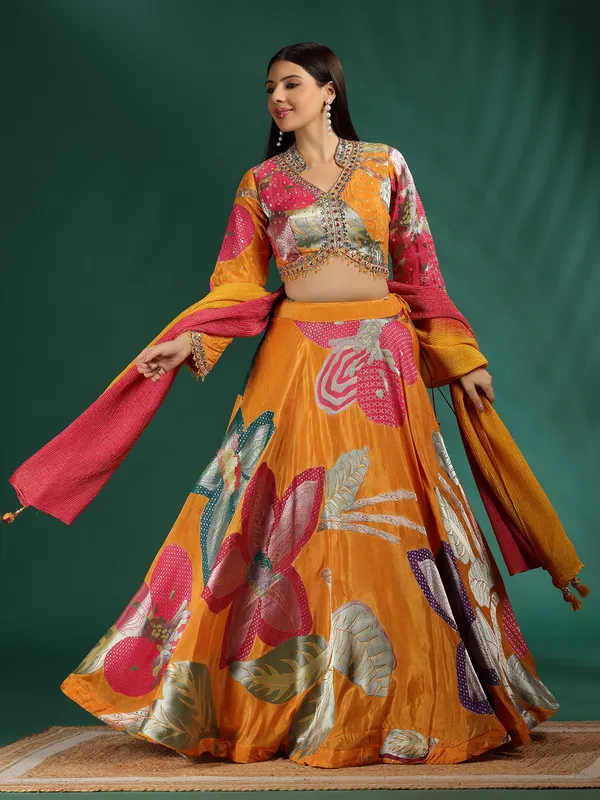 Mustard silk lehenga set with dupatta elegance