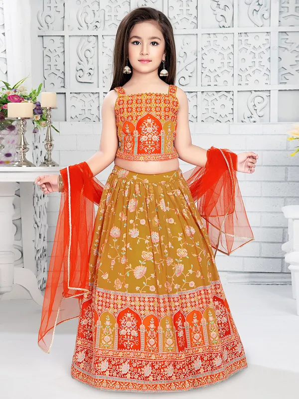 Mustard yellow and orange georgette lehenga choli