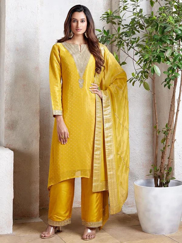 Mustard yellow chiffon salwar suit