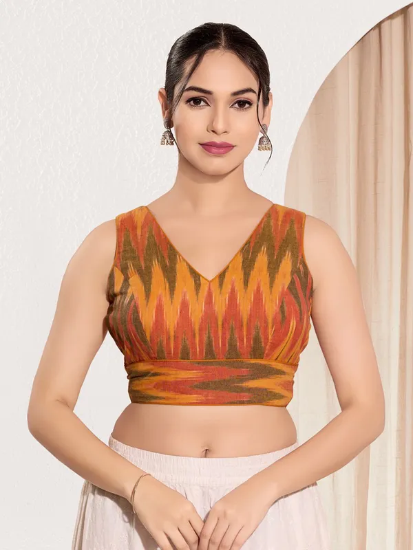 Mustard yellow cotton ready made blouse