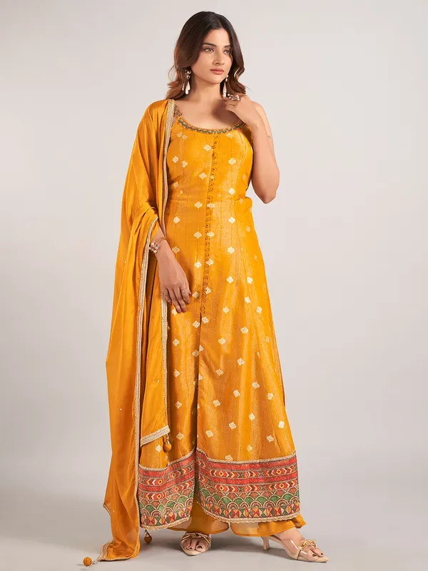 Mustard yellow cotton silk palazzo suit for wedding