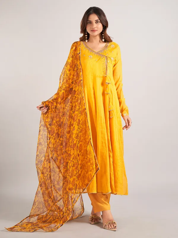 Mustard yellow cotton silk salwar suit with dupatta
