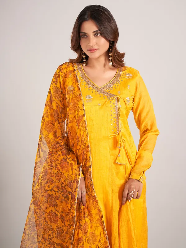 Mustard yellow cotton silk salwar suit with dupatta