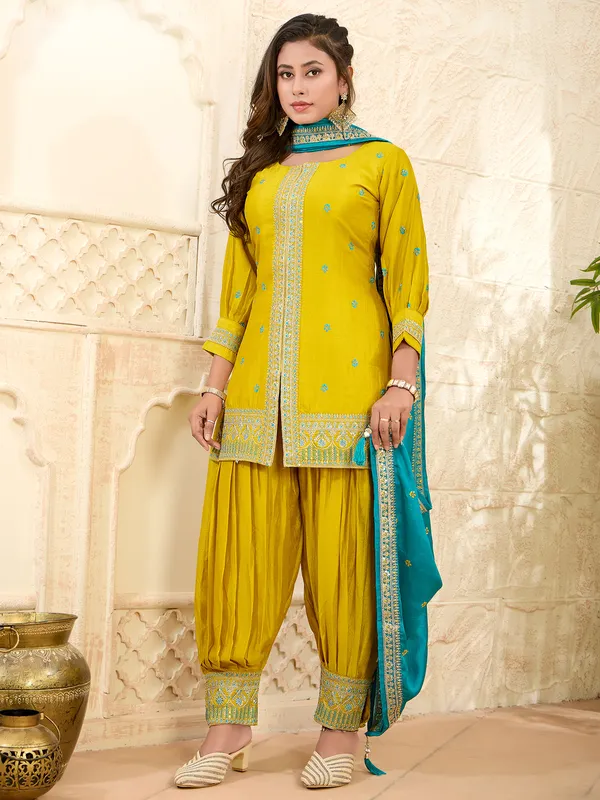 Mustard yellow dhoti suit with dupatta