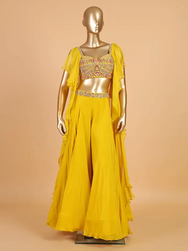 Mustard yellow georgette palazzo salwar suit