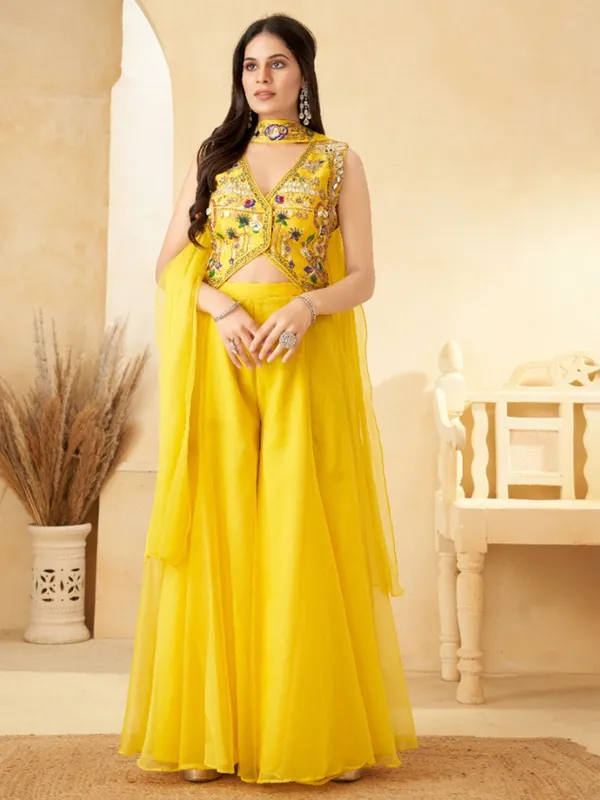 Mustard yellow georgette palazzo suit for women