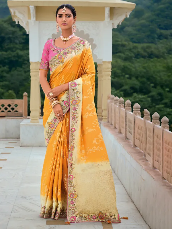 Mustard yellow haldi special silk saree