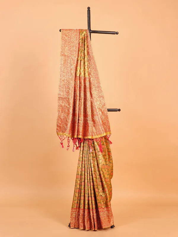 Mustard yellow kanjivaram tissue silk saree