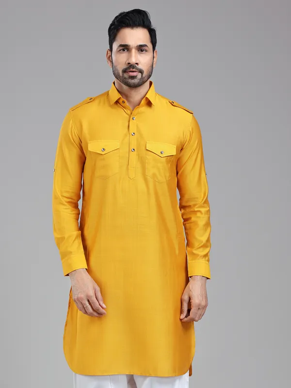 Mustard yellow mens pathani kurta