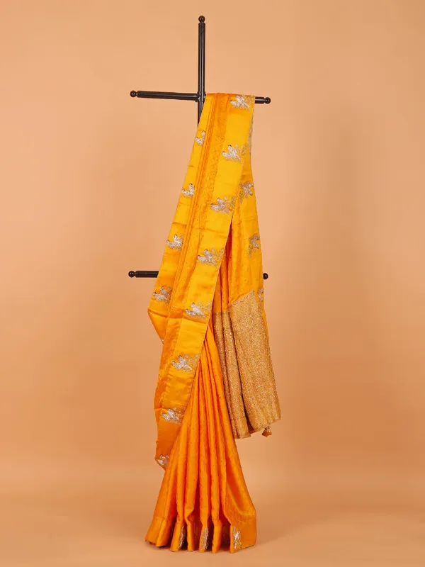 Mustard yellow modal silk wedding wear saree