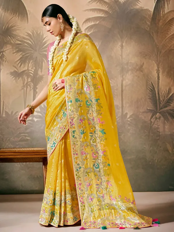 Mustard yellow paithani saree