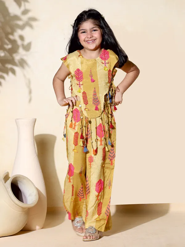 Mustard yellow printed co-ord set with aabla work