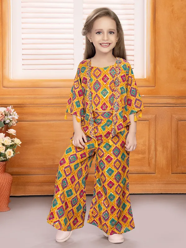 Mustard yellow printed georgette co-ord set