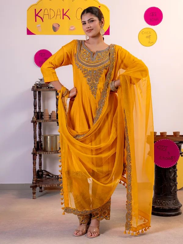 Mustard yellow salwar suit in premium silk