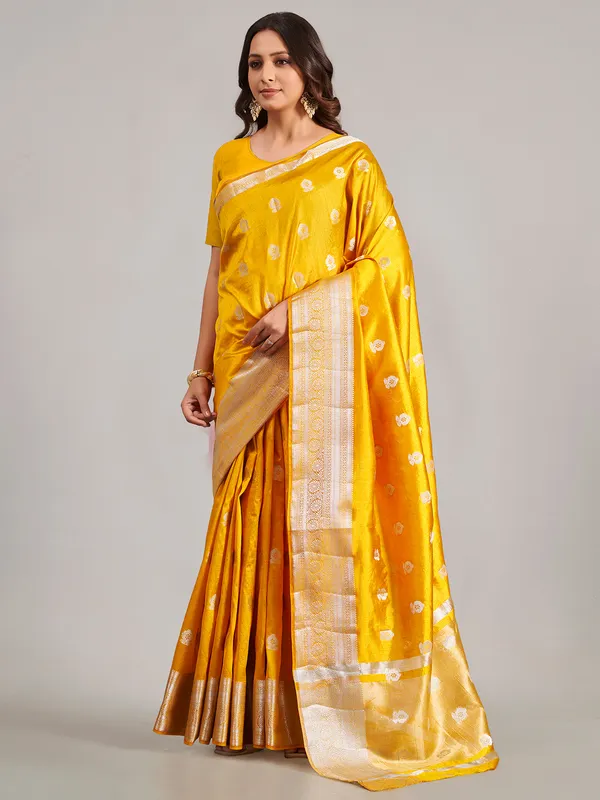 Mustard yellow saree in cotton silk