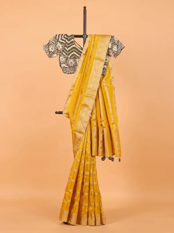 Mustard yellow saree in soft organza