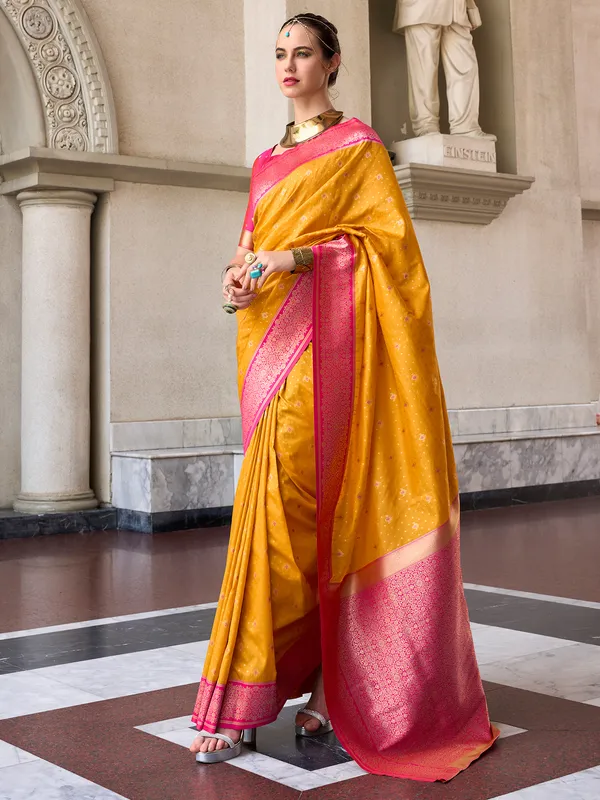 Mustard yellow saree in soft silk