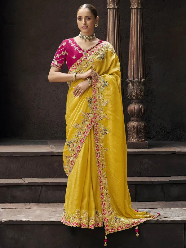 Mustard yellow saree in viscose