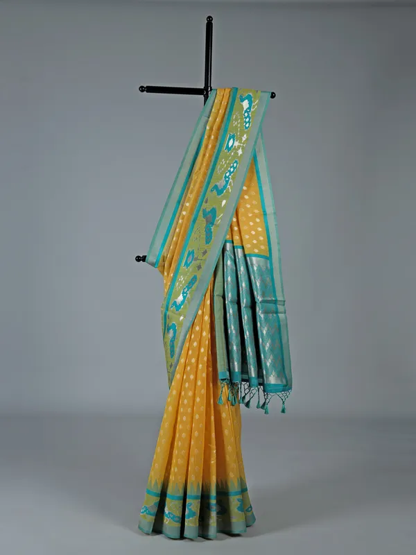 Mustard yellow semi cotton silk saree