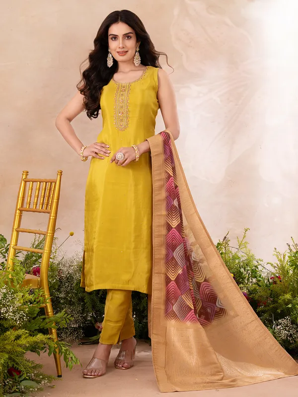Mustard yellow silk ensemble salwar suit