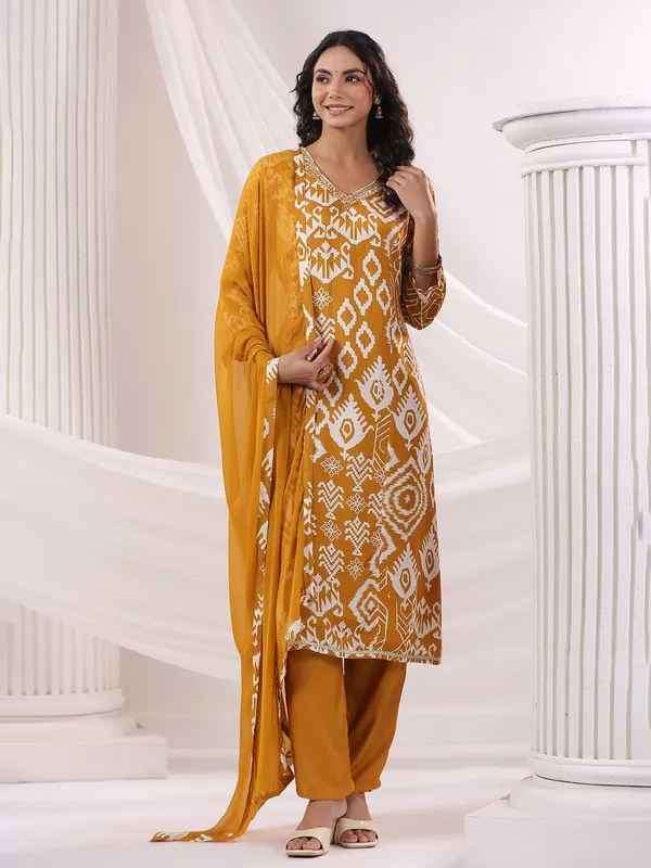 Mustard yellow silk kurti set with dupatta for women