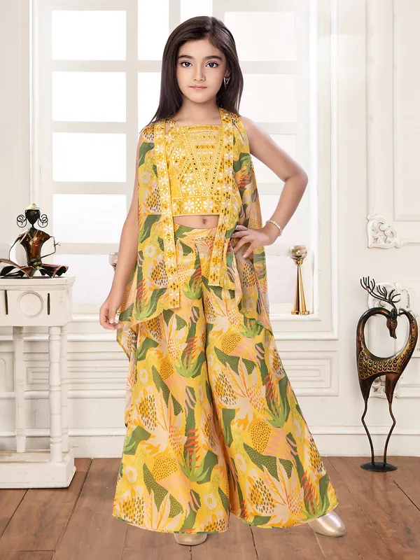 Mustard yellow silk palazzo salwar suit for girls