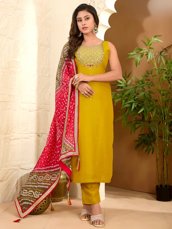 Mustard yellow silk salwar suit for festive