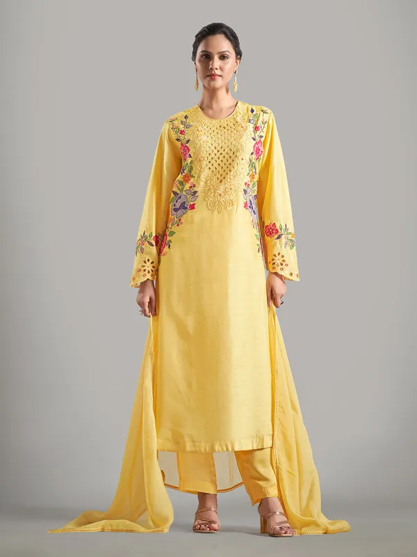 Mustard yellow silk salwar suit with bottom