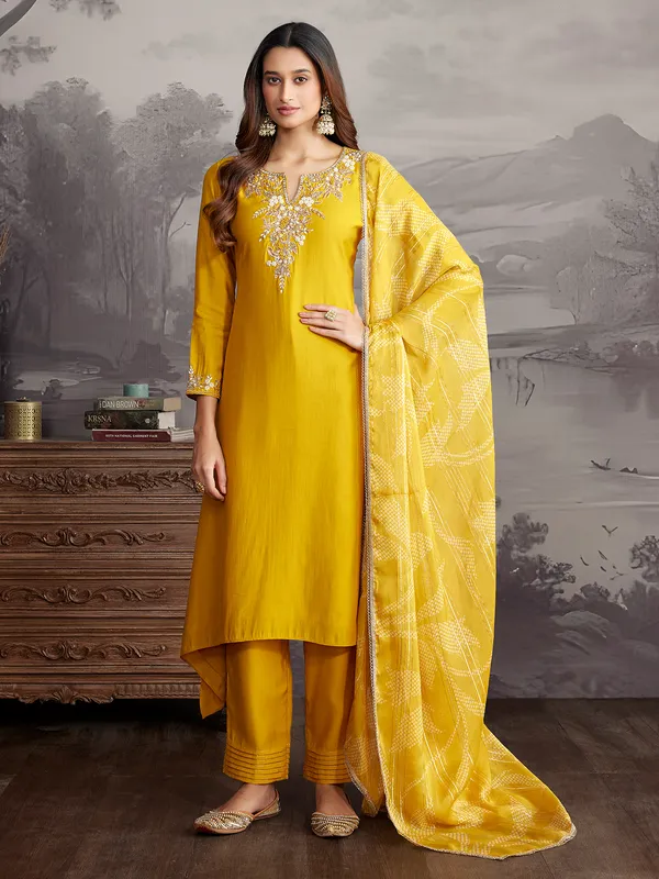 Mustard yellow silk salwar suit with dupatta for haldi wear