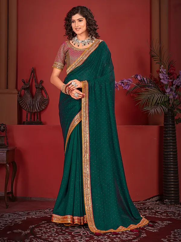 Stylish rama green silk saree