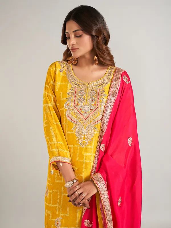Mustard yellow silk sharara suit for women