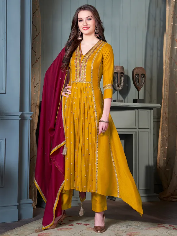 Mustard yellow silk wedding wear salwar suit