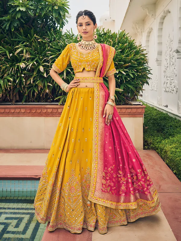 Mustard yellow viscose lehenga choli