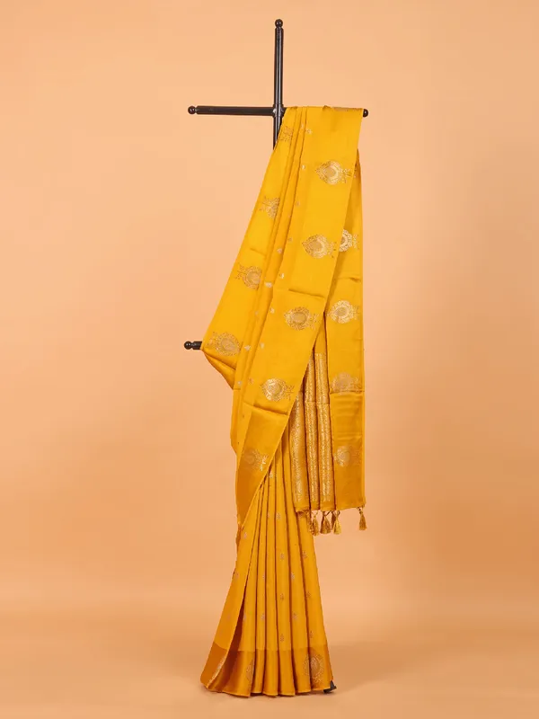 Mustard yellow wedding wear saree in modal silk