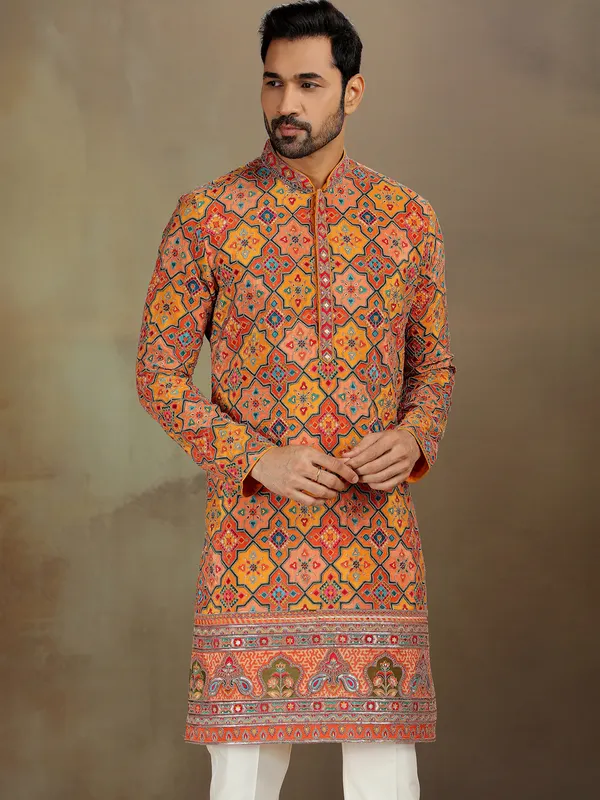 Mustard zardosi kurta set for haldi with work