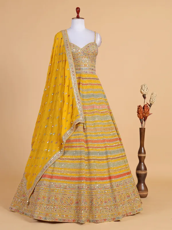 Musterd yellow anarkali floor length suit