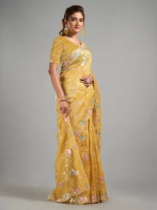 Musterd yellow saree for festive