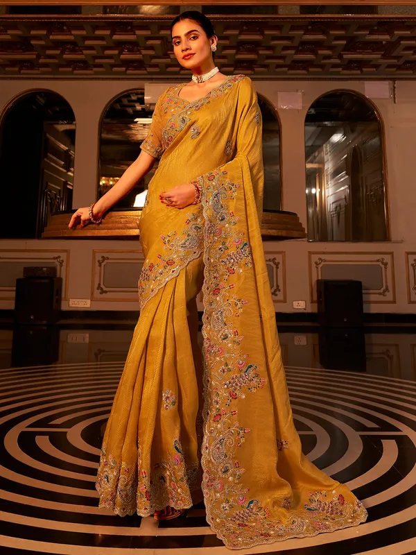 Musterd yellow tissue silk saree